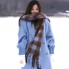 Bufanda Azul Klein para Mujer Invierno Versión Coreana Versátil Engrosada Color Sólido Chal Mohair de Gama Alta Bufanda Cálida para el Cuello
