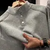 Suéter Masculino de Design Pesado Americano Outono 2025 Gola Alta Marca da Moda Tendência Cor Sólida Solto Esportivo Casual Top