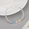 Pulsera Carlene de plata 925 con cuentas redondas de viento frío y esmalte de trébol, pulsera de plata de ley con hierba de la suerte, lote de pulseras