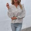 Bai Fen Zhi YiAmazon Transfronterizo Moda Europea y Americana Ropa para Mujer Primavera Más Vendido Camisa de Manga Larga con Volantes Estampada en Oro