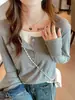 Ropa para mujer de talla grande, que realza los hombros, top tipo dos piezas falso, nueva colección de otoño, capa interior adelgazante de manga larga, camiseta básica de punto, camiseta