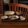 Cerámica rústica wabi-sabi juego de comedor individual vajilla de cerámica para el hogar platos de mesa platos de restaurante tazones de arroz de doble asa platos al por mayor