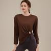 Blusa de Yoga Otoñal con Corte Sexy y Cordón Lateral, Top Deportivo Holgado y Transpirable para Pilates para Mujer con Mangas Largas