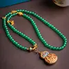 Novo Pingente Original Estilo Chinês Corrente de Suéter para Mulheres, Corrente com Contas de Ágata Verde Maçã, Colar de Comprimento Médio, Novo 2024