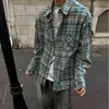 Camisa xadrez de manga comprida estilo retrô americano para homens, novo estilo primavera e outono, design de marca de moda de Hong Kong, camisa casual solta para homens