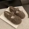 Primer Encuentro Temporada Lazo Zapatos Peludos para Mujer Otoño/Invierno Nuevo Estilo Estilo Hada Suave Zapatos de Algodón Cálidos Con Felpa Mary Jane Zapatos de Salón