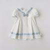Ropa Infantil Estilo Coreano Verano 2026 Estilo Universitario Estilo Marino Vestido para Niñas con Solapa Vestido de Manga Corta para Bebés