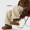 Pantalones a Cuadros Retro Estilo Japonés para Hombre Invierno Hiphop Estilo Americano Holgados de Pierna Ancha Forrados de Polar Engrosados Casuales Versátiles Pantalones de Chándal