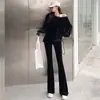 Vsv2024 Primavera Novo Veludo Dourado Moda Casual Esportivo Conjunto Feminino Solto Cordão Top