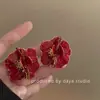 Brincos Retro Ankora Flor Geométrica Vermelha Brincos de Nicho de Alta Qualidade Modernos Estilosos Elegantes Versáteis para Mulheres