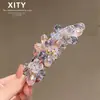 Presilha de rabo de cavalo alta de luxo leve presilha semi-presa acessório de cabelo de alta qualidade atmosfera de primavera e verão presilha de cabelo de cristal colorida presilha banana antiderrapante com diamantes