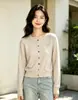 Conjunto de duas peças Andy de veludo outono e inverno novo feminino estilo coreano cardigã de gola redonda com detalhe de laço, versátil e quente casaco de tricô grosso