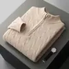 Suéter de Caxemira 24 Outono/Inverno Masculino Solto Casual Zíper Parcial Trançado Grosso Suéter Manga Longa Camisa Social para Homens de Meia-Idade