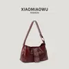 Bolsa de Motocicleta Tendência Outono e Inverno para o Dia a Dia Couro Maillard Retrô com Cera Moda Bolsa de Ombro em Couro Macio Design Feminino Nicho