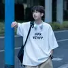 Camiseta Estampada Pesada de Manga Curta Tendência Americana Masculina e Feminina Marca Tendência Versátil Gola Redonda Personalidade Casual Solta Verão Algodão Puro