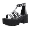 Sandalias de Tacón Alto con Abertura y Anillo Metálico Estilo Europeo y Americano Nuevo Open-Toe Zapatos Romanos de Suela Gruesa Tendencia Aumentadores de Altura para Mujer