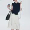 Estilo de atuendo/Estilo universitario Chaleco de punto sin mangas con cuello polo para mujer, Top versátil retro de verano