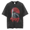 [Lavado Transfronterizo] Camiseta Grande Plana con Estampado de Anime para Pareja Negro Lavado Ropa Urbana Harajuku Hip-Hop
