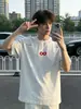 Camiseta de Estilo Americano con Bordado Pesado, Hombro Normal, Cuello Pequeño, Mangas Cortas, Estilo de Moda de Gama Alta para Hombre, Camisa Fresca y Moderna de Media Manga para Pareja