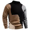 Suéter para hombre, suéter de punto con bloques de color para hombre de comercio exterior, suéter de punto patchwork de cuello semi-alto, top para hombre