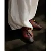 Zapatos de Vestir Elegantes de Cuero de Vaca de Primera Capa Encerado de Lujo de Gama Alta 2026 Nuevos de Tacón Bajo 2 cm Boca Baja Elegante Mocasines Retro para Todas las Estaciones