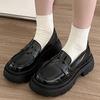 Sapatos de couro estilo Chanel com sola de muffin para mulheres, estilo preppy britânico, retrô, estilo japonês, versáteis, slip-on, mocassins para uniforme jk