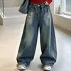 Conjunto de Camiseta de Manga Longa para Meninas 2026 Outono Blusa Básica Acinturada e Jeans para Crianças Maiores, Outono e Primavera Conjunto da Moda Jazz