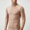 Suéter Masculino de Gola Alta 2026 Outono Inverno Cor Sólida Slim Fit Tamanho Plus Manga Longa Pulôver Tricô Casual Quente Camada de Base