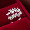 Artículo de Moda Trendy Transfronterizo: Anillo Abierto con Diseño de Espiga de Trigo con Rama y Hoja Incrustado con Circonitas, Joyería Versátil de Alto Nivel para Dedo Índice