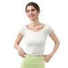 Traje de Yoga Verano Top Deportivo para Mujer Camiseta Ajustada Running Pilates Entrenamiento Manga Corta Delgado Desnudo Traje de Fitness