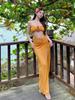 Bikini Pure Desire, vestido largo amarillo que cubre la piel, traje de baño de aspecto delgado, traje de baño conservador de tres piezas con flores grandes para mujer, aguas termales