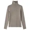 Camiseta básica de punto de seda de morera y cachemira de cuello semi-alto disponible en stock para otoño e invierno, corte ajustado, amigable con la piel, suéter de felpa de lujo ligero
