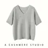 Novo suéter de cashmere outono e inverno para mulheres, premium ready-to-wear, fio colorido mesclado, gola V, manga curta, elegante, adequado para o trabalho, moderno e versátil, manga longa