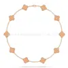 Colar Trevo de Quatro Folhas Van Cleef & Arpels CNC Versão Alta Madrepérola Branca Natural Banhado a Ouro 18K Real Prata Pura Colar de Dez Pétalas