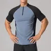 Ropa Deportiva de Verano Transpirable de Secado Rápido con Cuello Alto y Media Cremallera de Manga Corta para Hombres Estudiantes, Ropa de Pista y Campo con Media Cremallera para Correr y Entrenamiento de Fitness