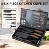 Set de cuchillos de cocina de gran venta transfronterizo con recubrimiento en spray antiadherente, Caja de regalo de seis piezas para suministros de cocina en stock