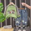 Traje de niño primavera y otoño 2025 nuevo animal rayas manga dulce ropa de bebé de otoño para niños conjunto de dos piezas