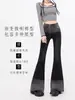 Calça Jeans Flare Degradê Preto e Cinza para Mulheres, Nova Coleção Outono e Inverno Estilo Americano Cintura Alta Elástica Skinny Bootcut