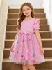Vestido para niña, nuevo y elegante vestido de princesa de malla colorida con mariposas, vestido abullonado para niños, vestido de moda para niña