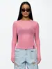Top de Malla Semi Transparente de Manga Larga Popular Transfronterizo Europeo y Americano, Estilo Corto Ajustado Elástico, Camisa Base Sexy para Superponer