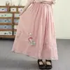 Falda midi bordada artística y vintage de algodón y lino para mujer, estilo chino, corte holgado, adelgazante, falda de línea A bordada con un dobladillo completo