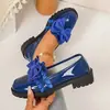 Sapatos Mary Jane de Couro Novo Transfronteiriços com Solado Grosso para Mulheres Color Block Laço Grande Estilo Britânico Retrô Sapatos de Salto Único Sapatos Femininos Plus Size
