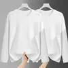 Camiseta de manga larga para hombre, capa interior de otoño para hombre, camiseta base elástica de corte holgado, camiseta estampada estilo coreano ins para hombre