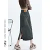 Saia Jeans Cor Clara Feminina 2024 Nova Verão Fina Cintura Alta Linha A Retro Fenda Emagrecedora Bainha Saia Longa