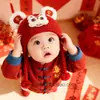 Gorro de Protección para Orejas de Bebé para Niños y Niñas, Gorro de Lana Tejido Cálido de Invierno Rojo, Gorro Festivo de Año Nuevo para Bebé para Felicitaciones de Año Nuevo
