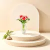 Buquê de Rosa Esmaltada Zibo Mini Arranjo de Flores Artificiais de Vidro Decoração de Mesa Artesanato Presente de Dia dos Namorados