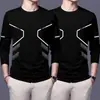 Camiseta deportiva casual para hombre de manga larga con estampado, moderna para adolescentes, adecuada para todas las estaciones, cuello redondo, top básico de manga larga