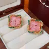 Pendientes Vintage de Plata con Forma de Rombo y Gota de Aceite Estilo Palacio Retro Exquisitos Pendientes de Botón Lujo Ligero Pendientes de Gama Alta