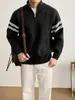 Suéter de bloque de color a rayas 2026 nuevo con media cremallera y cuello alto para hombre, otoño e invierno, de alta gama, talla grande, engrosado, cálido, prenda de abrigo