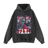 Sudadera con Capucha Lavada Estilo Vintage Marca de Moda Algodón Puro Anime Japonés Estampado Europeo y Americano Calle Oversize Ropa para Hombre Transfronterizo